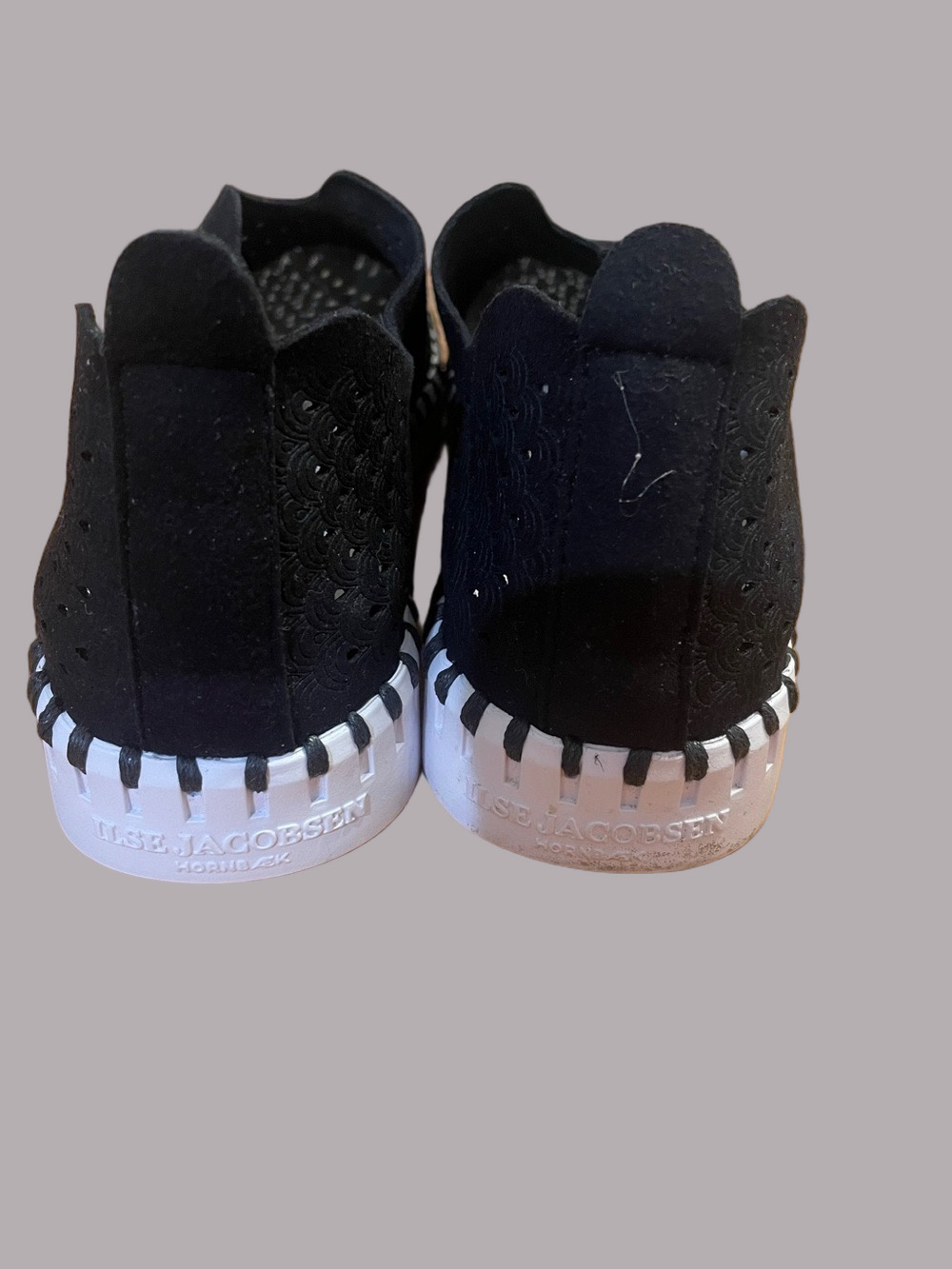 Ilse Jacobsen Black Perforated Slip-On Sneakers with White Accent Sole - Picture 4 of 9